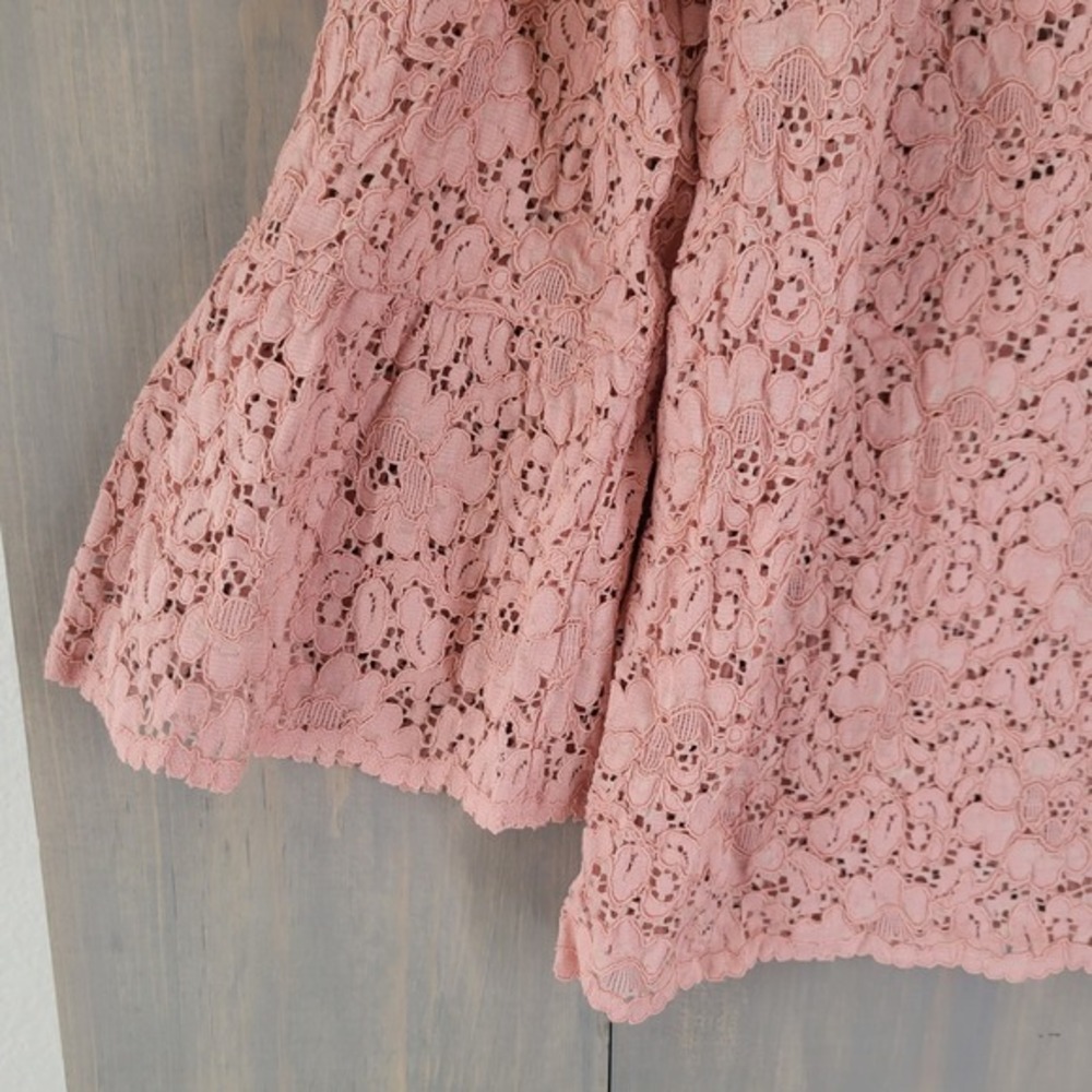 Zara Woman Floral Lace Blouse Womens Large Pink Bell Sleeve Romantic Boho - Picture 3 of 9
